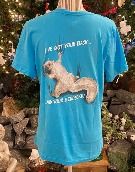 T-Shirt - For Adult Ladies - Bella & Canvas Short Sleeve V-Neck 100% Cotton Tee with the Slogan "I've Got Your Back and Your Birdseed"