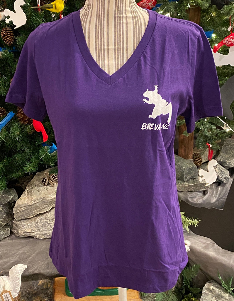 T-Shirt - For Adult Women - Purple Short-Sleeve V-Neck with "I've Got Your Back and Your Birdseed"