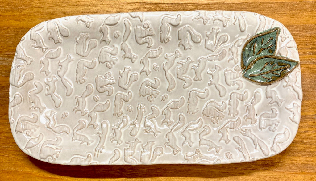 Clay Oil Dipping Tray/Dish with White Squirrel Stamped Design