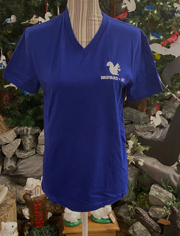 T-Shirt - For Adult Ladies - Super Soft Short Sleeve V-Neck 100% Cotton Tee with Embroidered White Squirrel Logo