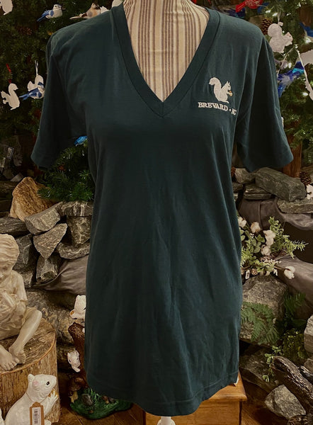 T-Shirt - For Adult Ladies - Super Soft Short Sleeve V-Neck 100% Cotton Tee with Embroidered White Squirrel Logo