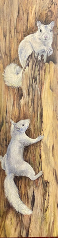 Original Painting - White Squirrels on a Slice of Tree by Lori Vogel