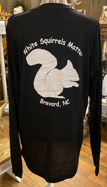 T-Shirt - For Adult Ladies - Soft Lightweight Long Sleeve V-Neck in charcoal black - "White Squirrels Matter"