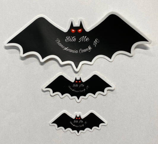 Decal/Sticker - Bat with Bite Me, Transylvania County, NC - Large Die-Cut