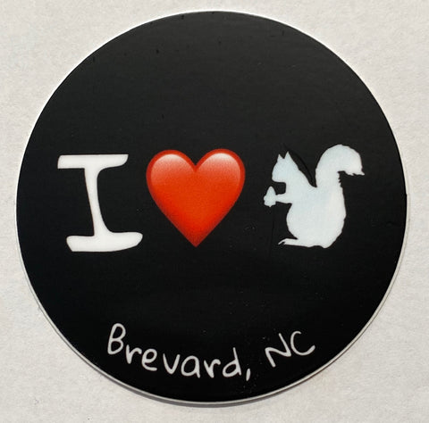 Decal/Sticker - I Heart the White Squirrel, Brevard, NC - 3" Round - Waterproof