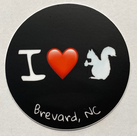Decal - 3" Round Vinyl Waterproof White Squirrel  Decal - "I Love the White Squirrel.....Brevard, NC"