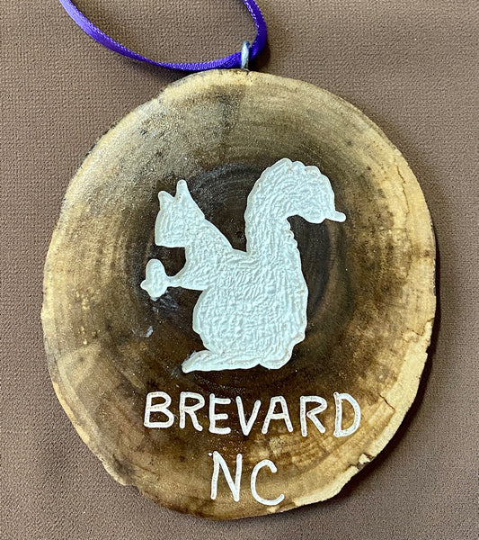 Ornament - Primitive Hand-Carved White Squirrel Wood Slice Ornaments