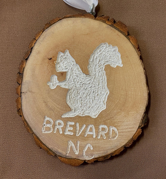 Ornament - Primitive Hand-Carved White Squirrel Wood Slice Ornaments