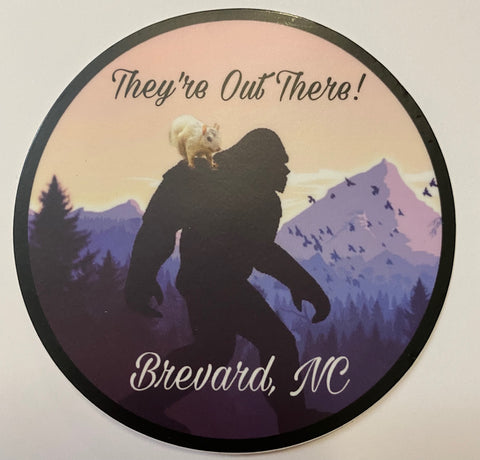 White Squirrel Decal/Sticker - Vinyl - Sasquatch & White Squirrel "They're Out There" - 4" Circle