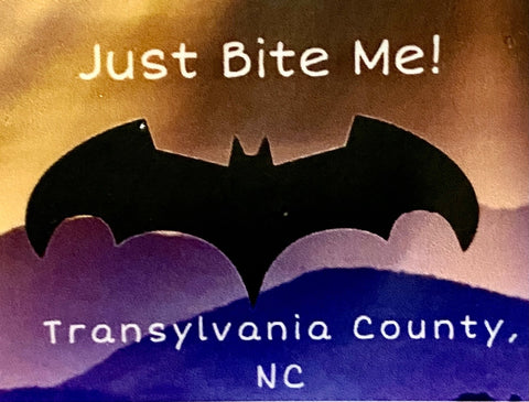 Decal/Sticker - Bat with Just Bite Me, Transylvania County - Mini Rectangle