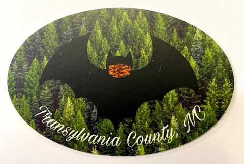 Decal/Sticker - Bat with Mask in Transylvania County, NC - Mini Oval