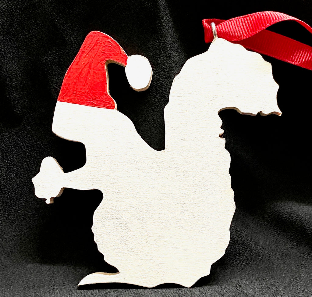 Ornament - Hand-Carved Wooden Santa White Squirrel Ornament