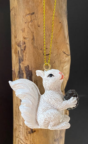 Ornament - Resin - Miniature White Squirrel with Pine Cone