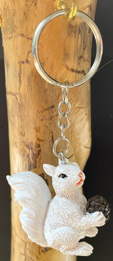White Squirrel Miniature Key Chain - 1-1/2" high x 1-1/2" wide