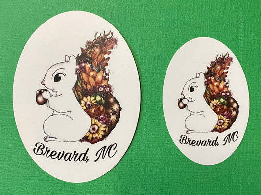 Decal/Sticker - White Squirrel with Fall Flower Tail - Oval - 2 Sizes