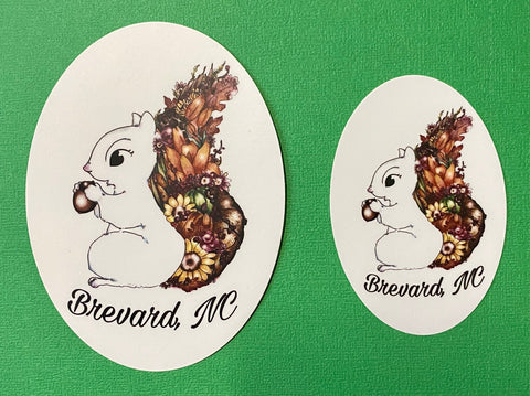 Decal/Sticker - White Squirrel with Fall Flower Tail - Oval - 2 Sizes