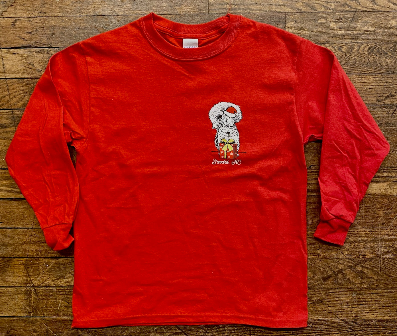 Christmas T-shirt - Kids - Youth - White Santa Squirrel on left chest