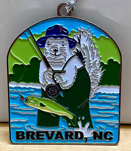 Ornament - Metal - White Squirrel Fisherman