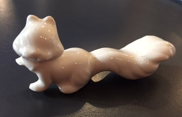 Pottery - Small Ceramic White Squirrel Figurine with a Big Tail