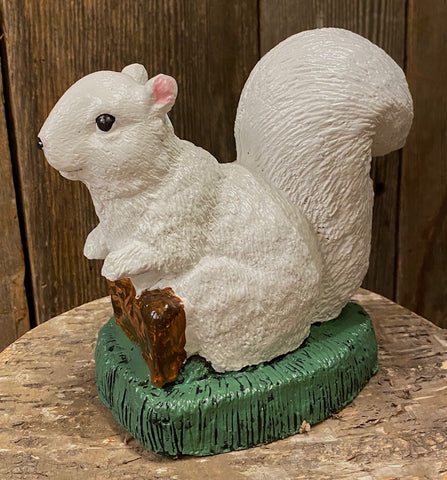 Concrete Garden Statuary - White Garden Squirrel with Brevard Sign