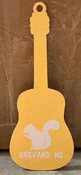 Ornament - Metal Guitar with White Squirrel & "Brevard, NC" on the back