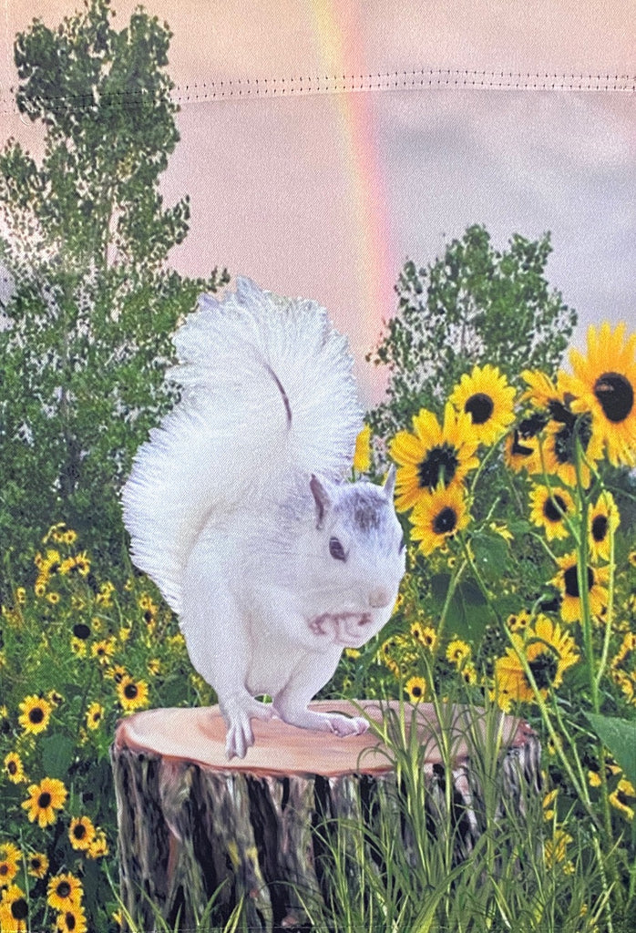 Garden Flag - White Squirrel in the Sunflowers