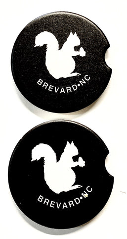 Coasters - For Car - Two-Pack Absorbent Ceramic with White Squirrel & Brevard, NC