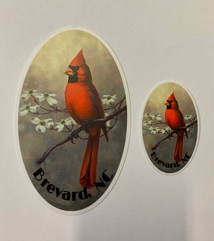 Decal/Sticker - Cardinal on a Dogwood Branch - Oval - 2 Sizes