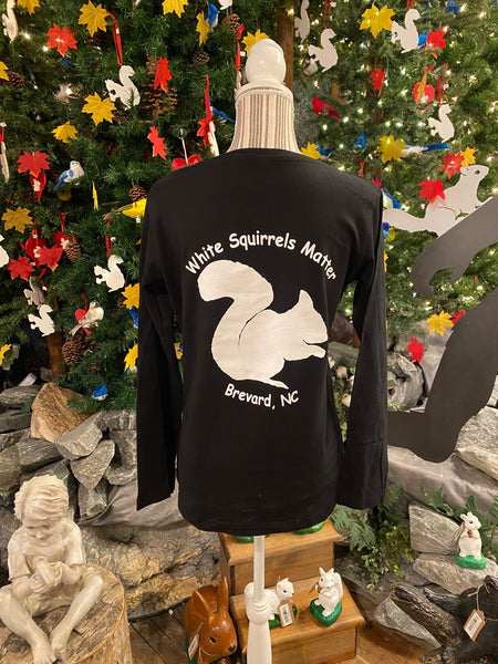 T-Shirt - For Adult Women - Black Long Sleeve Scoop Neck with "White Squirrels Matter"