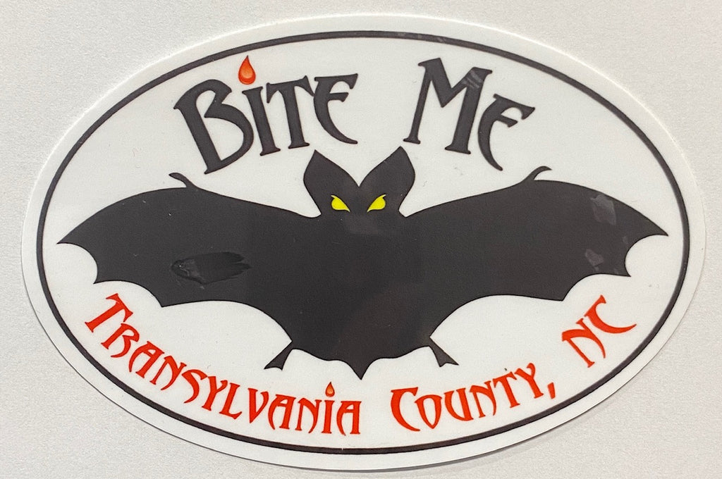 Decal/Sticker - Vinyl - White "Just Bite Me.....Transylvania County, NC" -  Transylvania Bat