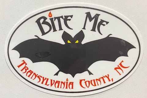Magnet for Car or Fridge - Vinyl - Black Bat on White "Just Bite Me.....Transylvania County, NC" -  Transylvania Bat