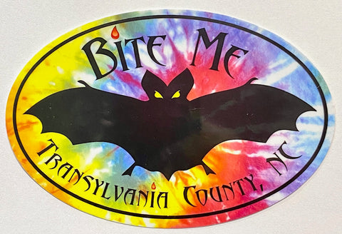 Magnet for Car or Fridge - Vinyl - Tie Dye "Just Bite Me.....Transylvania County, NC" -  Transylvania Bat