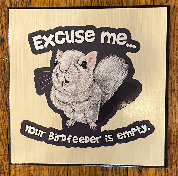 Wall Plaque - "Excuse Me, Your Birdfeeder is Empty" Plaque - 12" x 12"