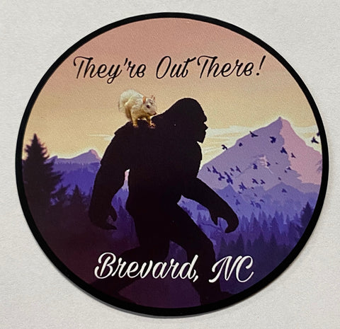 Magnet - Vinyl - Sasquatch with White Squirrel on His Shoulder - 3" Round