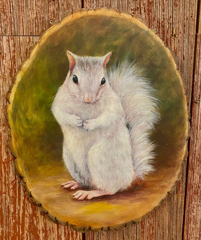 Original Painting - White Squirrel on a Log Slice by Lydia Steeves