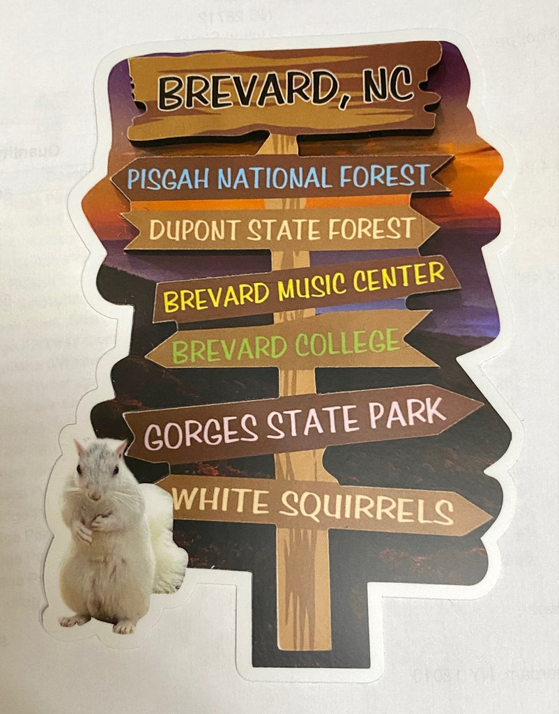 Decal - Signpost of Brevard Hot Spots with a Little White Squirrel