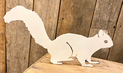 Metal Garden Art -  White Squirrel - Alert Squirrel Deck Screw-On