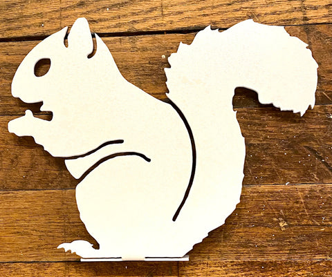 Metal Garden Art - White Squirrel Nibbling a Nut - Deck Screw-On 9" Wide x 7" High