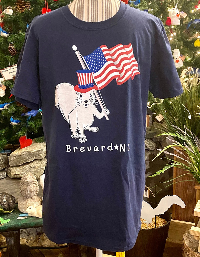 T- Shirts - For Adults - Short Sleeve, Crew Neck with White Squirrel Patriotic Design