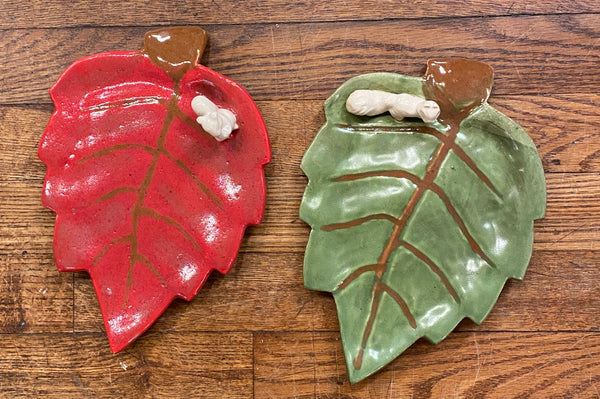 Ceramic Leaf Dish with a White Squirrel - 9-1/2" x 7"