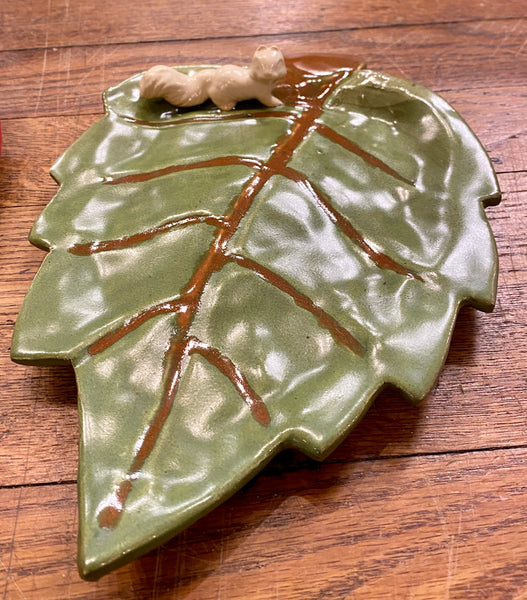 Ceramic Leaf Dish with a White Squirrel - 9-1/2" x 7"