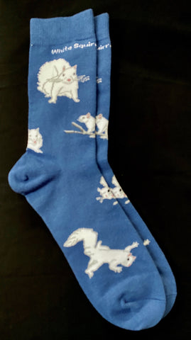 Socks - Men - White Squirrels in Blue or Black (Black Label Plus Size 12-15)