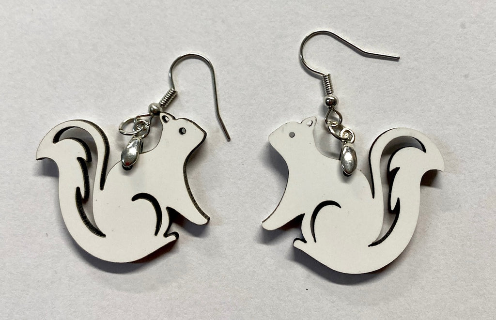 Jewelry - White Squirrel Earrings Laser Cut - Hollow Tail Design