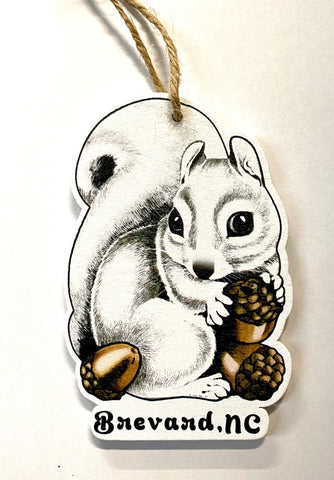 Ornament - Laser Cut Wood - White Squirrel with Acorns
