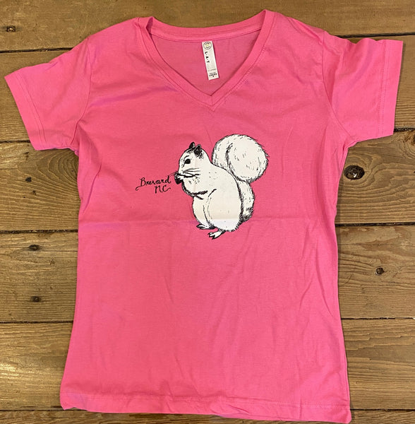 T-Shirt - For Women - Short Sleeve, V-Neck with White Squirrel in Front