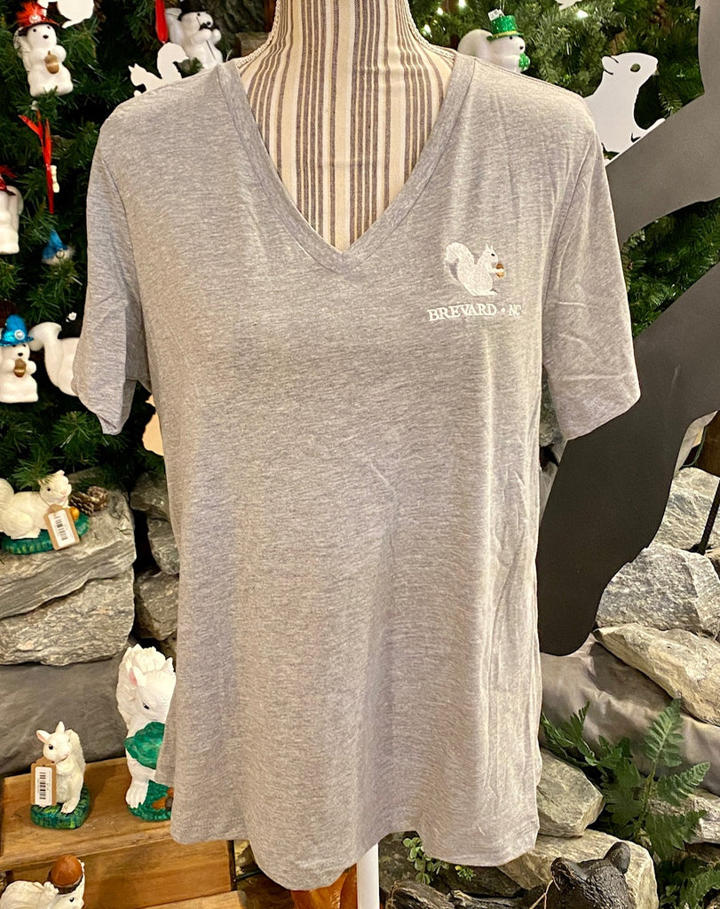 T-Shirt - For Adult Ladies - Bella & Canvas Short Sleeve V-Neck Tee with Embroidered White Squirrel Logo