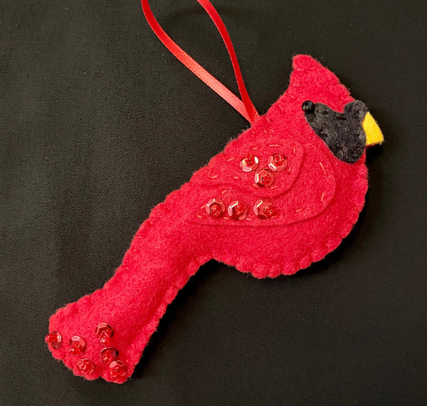 Ornament - Handcrafted Felt Cardinal Ornaments Embellished with Beads and Sequins