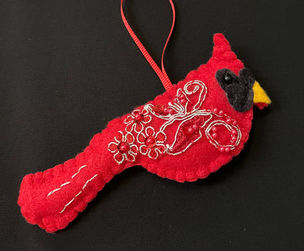 Ornament - Handcrafted Felt Cardinal Ornaments Embellished with Beads and Sequins