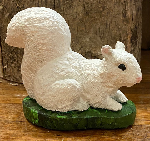 Concrete Garden Statuary - White Squirrel Crouching - Not Holding an Acorn