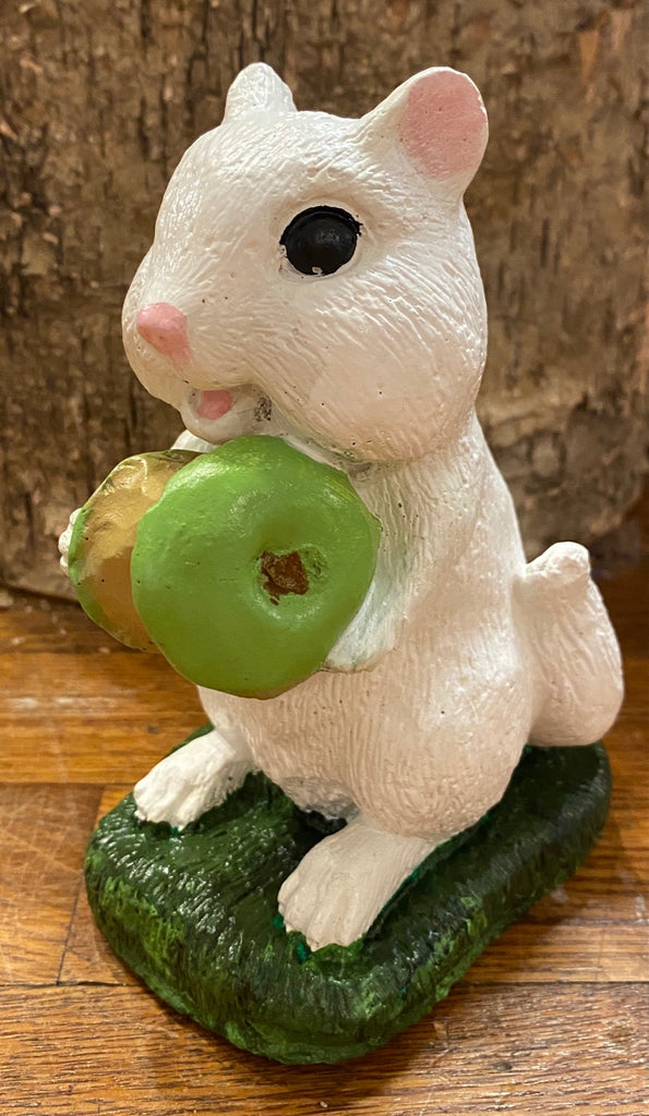 Concrete Garden Statuary - White Squirrel Eating a Green Apple